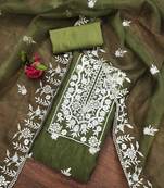 Mehndi Organza Embroidered Unstitched Dress Material
