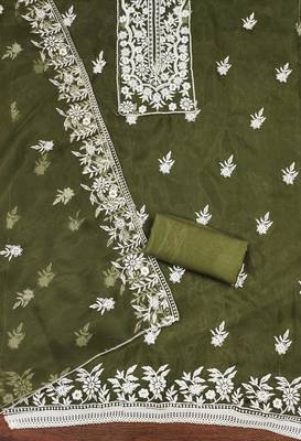 Mehndi Organza Embroidered Unstitched Dress Material 2