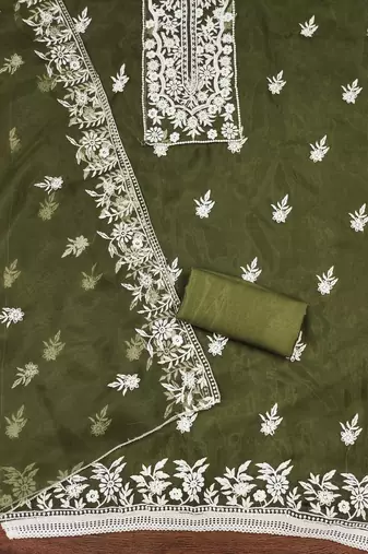 Mehndi Organza Embroidered Unstitched Dress Material