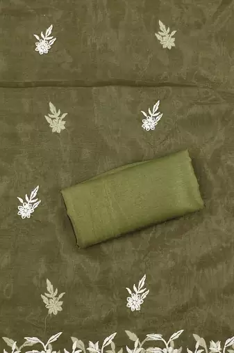 Mehndi Organza Embroidered Unstitched Dress Material