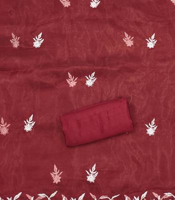 Maroon Organza Embroidered Unstitched Dress Material 4