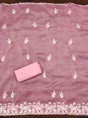 Pink Organza Embroidered Unstitched Dress Material 3