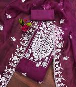 Purple Organza Embroidered Unstitched Dress Material