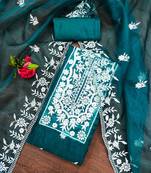 Teal Organza Embroidered Unstitched Dress Material
