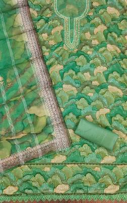 Green Organza Sequinned Unstitched Dress Material 2