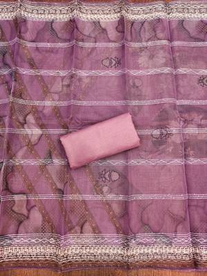 Lavender Organza Sequinned Unstitched Dress Material 3