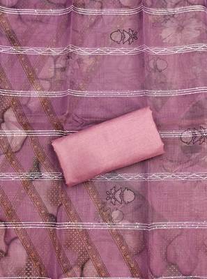Lavender Organza Sequinned Unstitched Dress Material 4