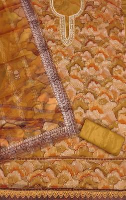 Mustard Organza Sequinned Unstitched Dress Material 2