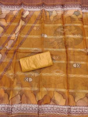 Mustard Organza Sequinned Unstitched Dress Material 3