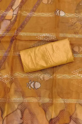Mustard Organza Sequinned Unstitched Dress Material