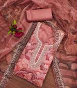 Peach Organza Sequinned Unstitched Dress Material