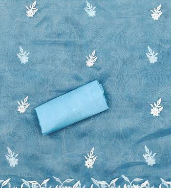 Sky Blue Organza Embroidered Unstitched Dress Material 4