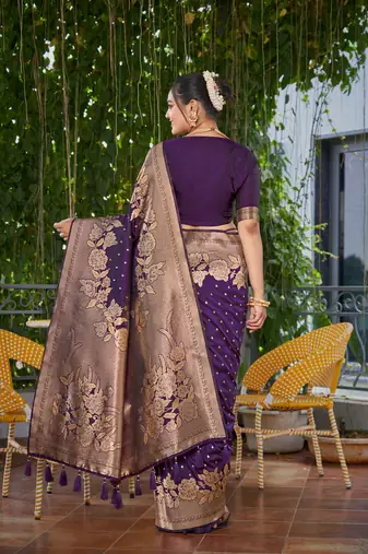 Banarasi Woven Purple Saree With Heavy Jacquard Work Saree With Blouse Piece