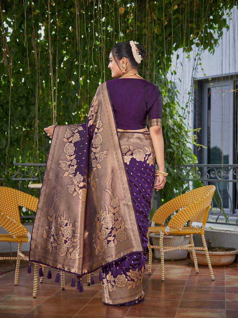 Banarasi Woven Purple Saree With Heavy Jacquard Work Saree With Blouse Piece