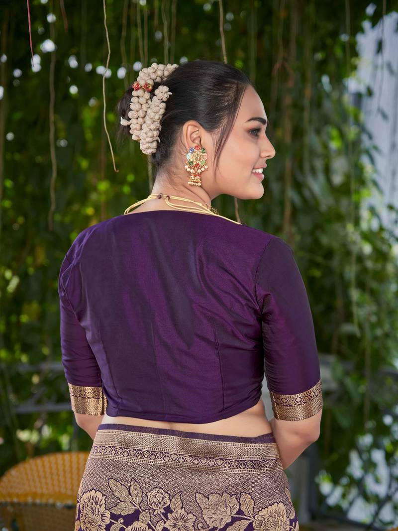 Banarasi Woven Purple Saree With Heavy Jacquard Work Saree With Blouse Piece