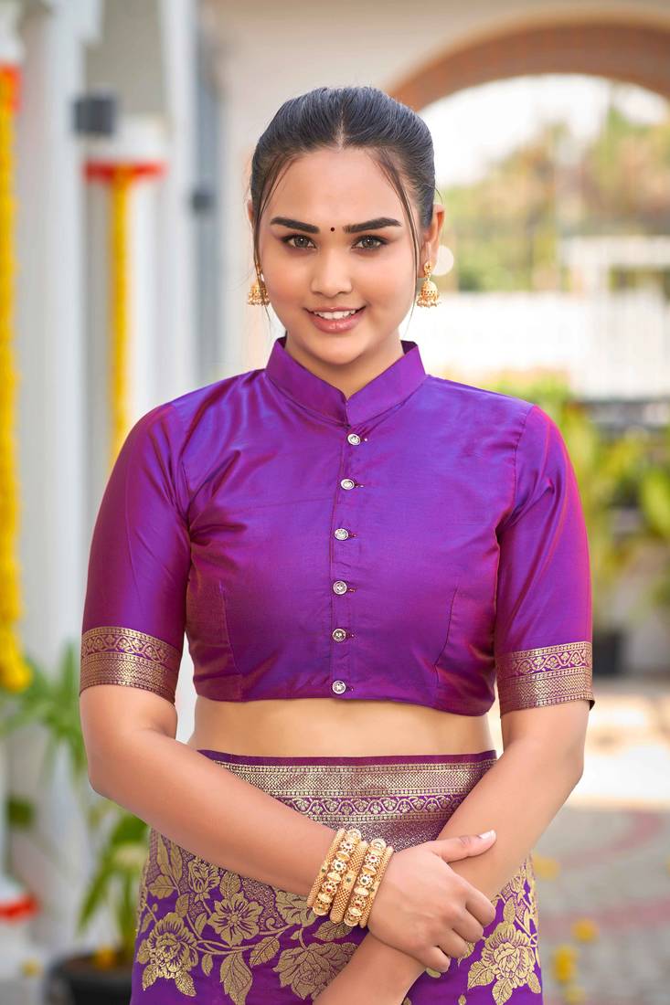 Banarasi Woven Purple Saree With Heavy Jacquard Work Saree With Blouse Piece