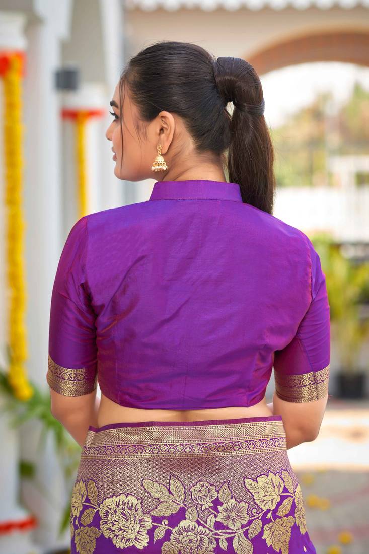 Banarasi Woven Purple Saree With Heavy Jacquard Work Saree With Blouse Piece