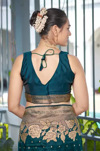 Banarasi Woven Bottol Green Saree With Heavy Jacquard Work Saree With Blouse Piece