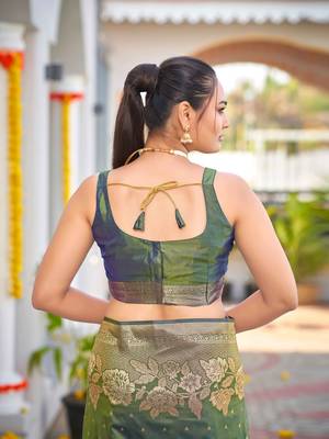 Banarasi Woven Mehendi Green Saree With Heavy Jacquard Work Saree With Blouse Piece 4