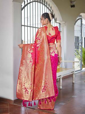 Banarasi Woven Pink Saree With Heavy Jacquard Work Saree With Blouse Piece 2