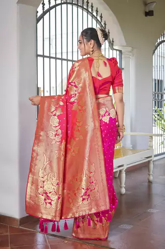 Banarasi Woven Pink Saree With Heavy Jacquard Work Saree With Blouse Piece