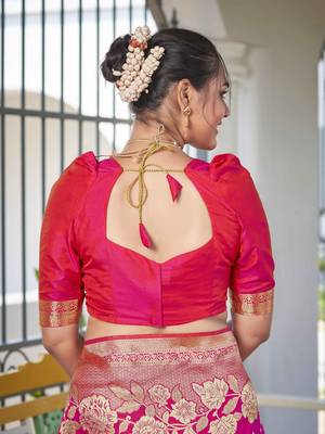 Banarasi Woven Pink Saree With Heavy Jacquard Work Saree With Blouse Piece 4