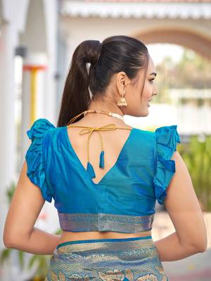 Banarasi Woven Blue Saree With Heavy Jacquard Work Saree With Blouse Piece 4