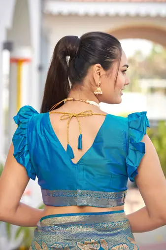 Banarasi Woven Blue Saree With Heavy Jacquard Work Saree With Blouse Piece
