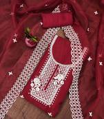 Maroon Organza Embroidered Unstitched Dress Material