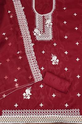 Maroon Organza Embroidered Unstitched Dress Material 2