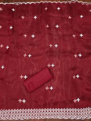 Maroon Organza Embroidered Unstitched Dress Material 3