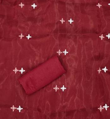 Maroon Organza Embroidered Unstitched Dress Material 4