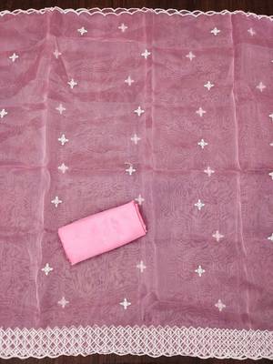Pink Organza Embroidered Unstitched Dress Material 3