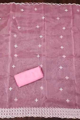 Pink Organza Embroidered Unstitched Dress Material