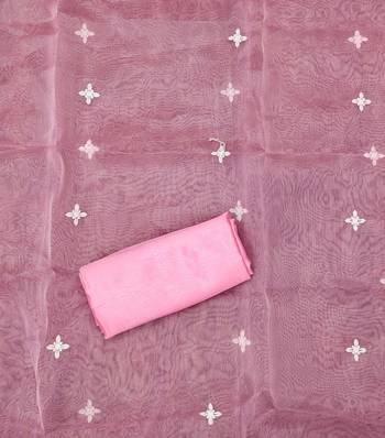 Pink Organza Embroidered Unstitched Dress Material 4