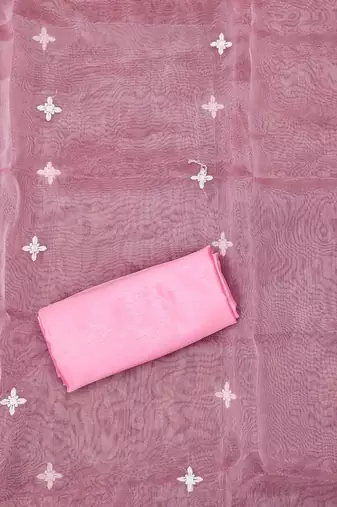 Pink Organza Embroidered Unstitched Dress Material