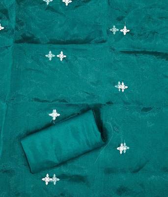 Teal Organza Embroidered Unstitched Dress Material 4