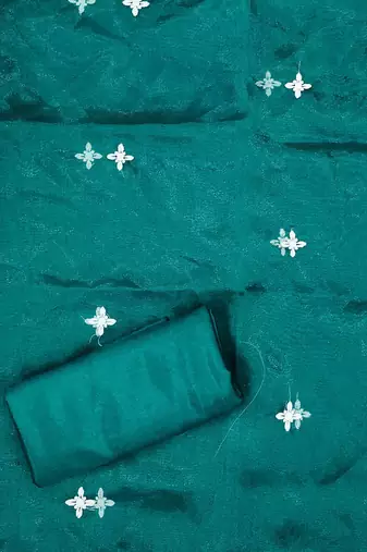 Teal Organza Embroidered Unstitched Dress Material
