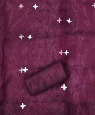 Wine Organza Embroidered Unstitched Dress Material 4