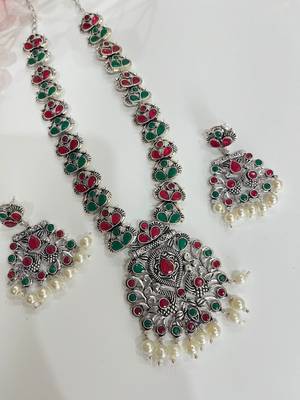 German silver necklace set, oxidized necklace set, boho hippie, tribal jewellery, ethnic jewellery 3