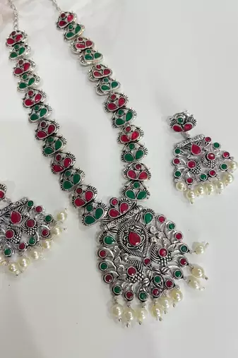 German silver necklace set, oxidized necklace set, boho hippie, tribal jewellery, ethnic jewellery