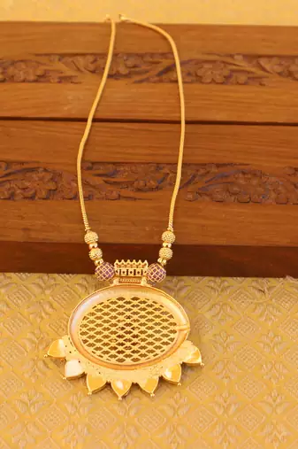 Kerala traditional gold plated palakka temple necklace