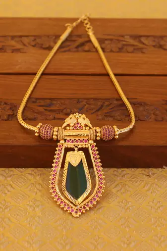 Kerala traditional gold plated palakka peacock necklace