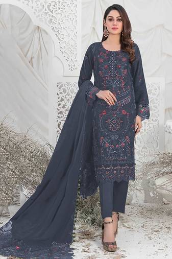 Grey color embroideried faux georgette semi stitched salwar suit