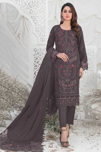 Light chocolate color embroideried faux georgette semi stitched salwar suit