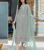 Lime green heavy orgenza silk pakistani salwar suit with dupatta