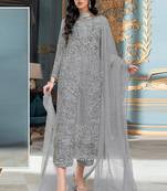 Light grey heavy orgenza silk pakistani salwar suit with dupatta
