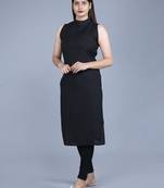 Straight sleeveless kurti solid black with premium pathani look for women.