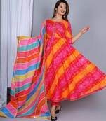 Pure cotton embroidered anarkali kurta & trouser with dupatta set