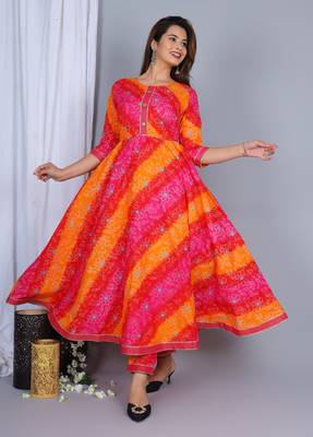 Pure cotton embroidered anarkali kurta & trouser with dupatta set 2